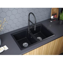 Мойка Paulmark Tandem 80/2 PM238150-BLM, гранит, 810x500 мм, 2 чаши, черный, SKU 23784
