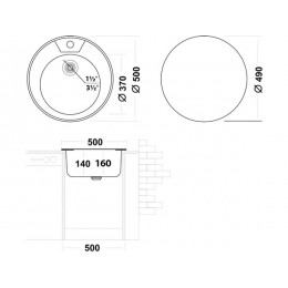 Мойка Ukinox Фаворит FAD500 -GT6K 28794, Ø 500 мм, нержавеющая сталь, 1 чаша, матовая.