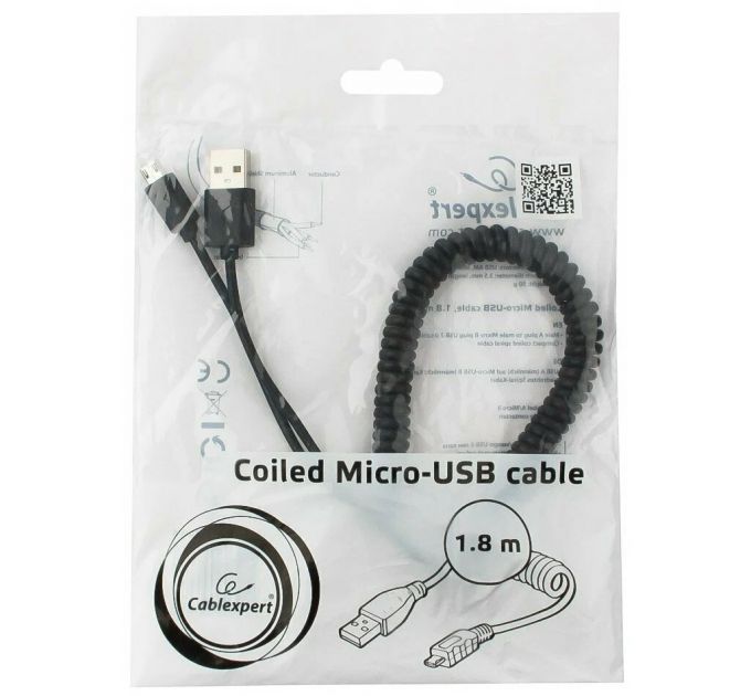 Кабель спиральный Cablexpert USB 2.0 Pro, AM/microBM 5P, 1.8м