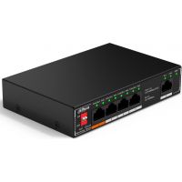 Неуправляемый 5-портовый коммутатор с РоЕ DAHUA DH-SF1005P, 4xRJ45 100Mb PoE, 1xRJ45 100Mb uplink, суммарно 60Вт, коммутация 1.8 Гбит/с, MAC-таблица 2K, металл