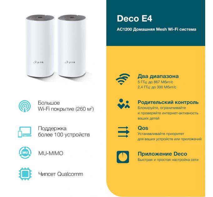 Роутер TP-LINK DECO E4(2-PACK) AC1200 Домашняя Mesh Wi-Fi система