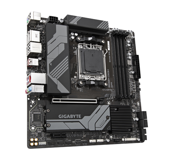 Материнская плата Gigabyte B650M DS3H (V1.3), Socket AM5, AMD B650, 4xDDR5-5200, HDMI+DP+DP, 1xPCI-Ex16, 1xPCI-Ex1, 4xSATA3(RAID 0/1/10), 2xM.2, 8 Ch Audio, 2.5GLan, (4+4)xUSB2.0, (3+2)xUSB3.2, (1+1)xUSB3.2 Type-C™, 1xPS/2, mATX, RTL