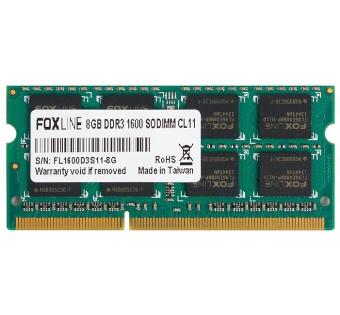 Модуль памяти SODIMM DDR3 8GB Foxline FL1600D3S11-8G PC3-12800 1600MHz CL11 (512*8) 1.5V