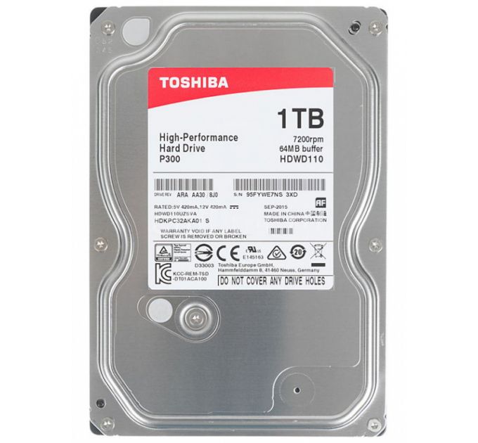 Жесткий диск 1TB SATA 6Gb/s Toshiba P300 HDWD110UZSVA 3.5" 7200rpm 64MB NCQ Bulk