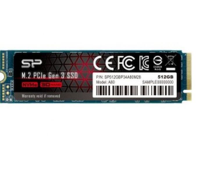 Накопитель SSD M.2 2280 Silicon Power SP512GBP34A80M28 P34A80 512GB PCI-E x4 NVMe 3200/3000MB/s 3D TLC NAND MTBF 2M
