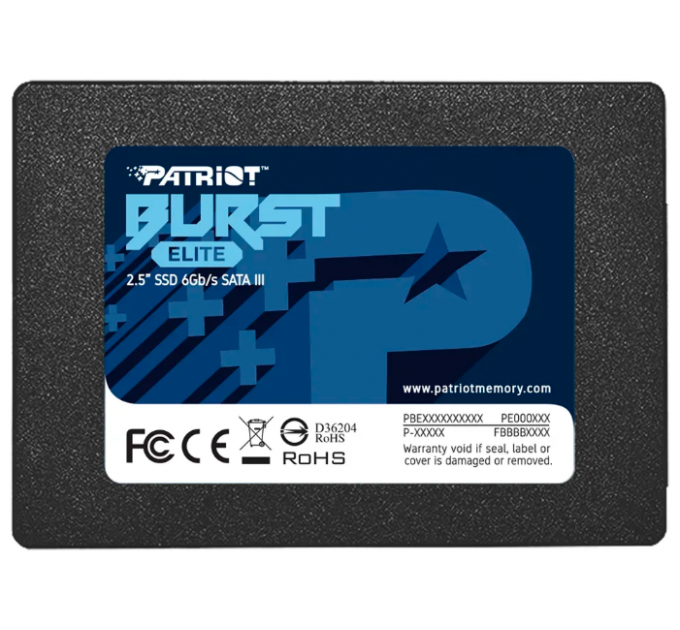 Накопитель SSD 2.5'' Patriot Memory PBE960GS25SSDR Burst Elite 960GB SATA 6Gb/s 3D TLC 450/320MB/s IOPS 40K/40K MTBF 2M