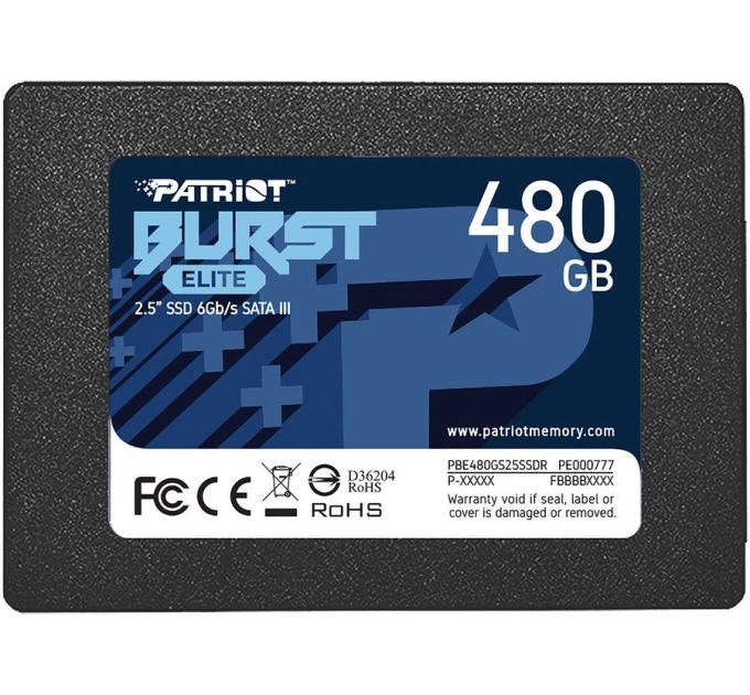 Накопитель SSD 2.5'' Patriot Memory PBE480GS25SSDR Burst Elite 480GB 6Gb/s 450/320MB/s IOPS 40K/40K MTBF 2M 7mm