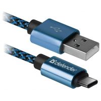 Кабель USB Defender to Type-C 1m в оплетке blue