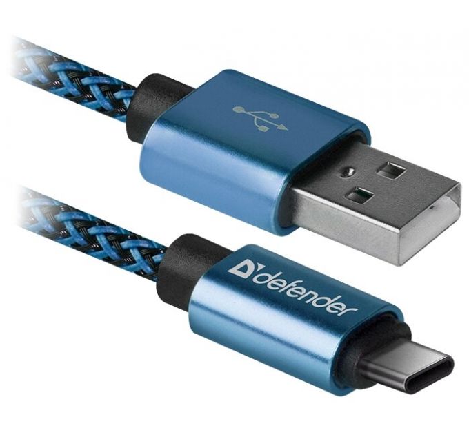 Кабель USB Defender to Type-C 1m в оплетке blue
