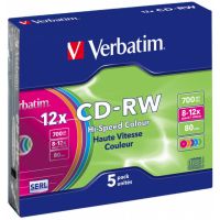CD-диск Verbatim 700МБ 8x-12x Slim, цветные (5шт)