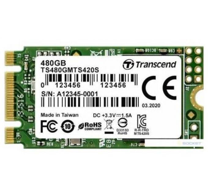 Накопитель SSD M.2 Transcend TS480GMTS420S 480GB, SATA3, up to 560/340MBs, 85000 IOPs, 3D TLC, 22х42мм