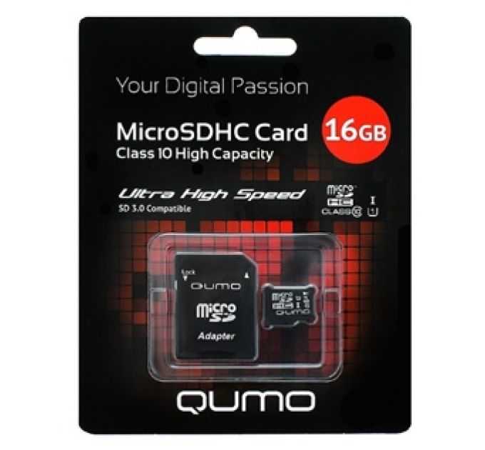 Карта памяти Qumo microSDHC 16Gb UHS-I + SD-адаптер