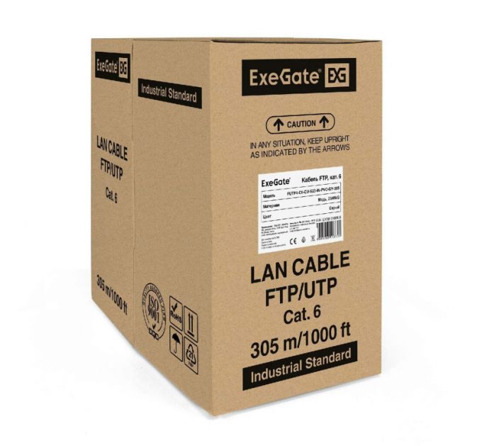 Кабель ExeGate EX281810RUS FUTP4-C6-CU-S23-IN-PVC-GY-305 FTP 4 пары gray