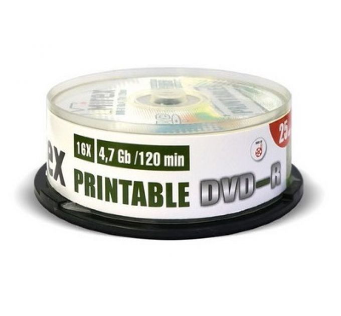 DVD-диск Mirex 4.7 Gb, Cake Box (25 шт), Ink Printable
