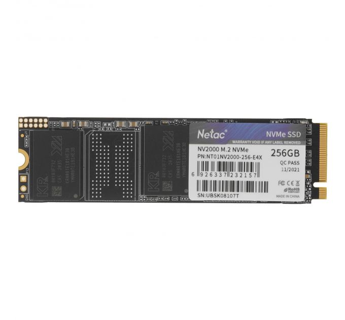 Накопитель SSD Netac NV2000, 256GB, PCIe 3.0 x4, M.2 2280, NVMe, R/W 2500/1000