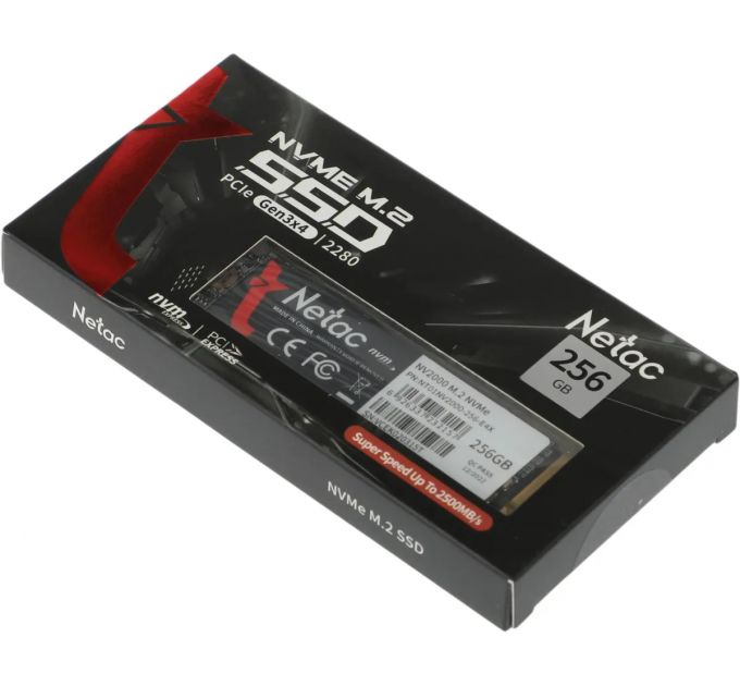 Накопитель SSD Netac NV2000, 256GB, PCIe 3.0 x4, M.2 2280, NVMe, R/W 2500/1000