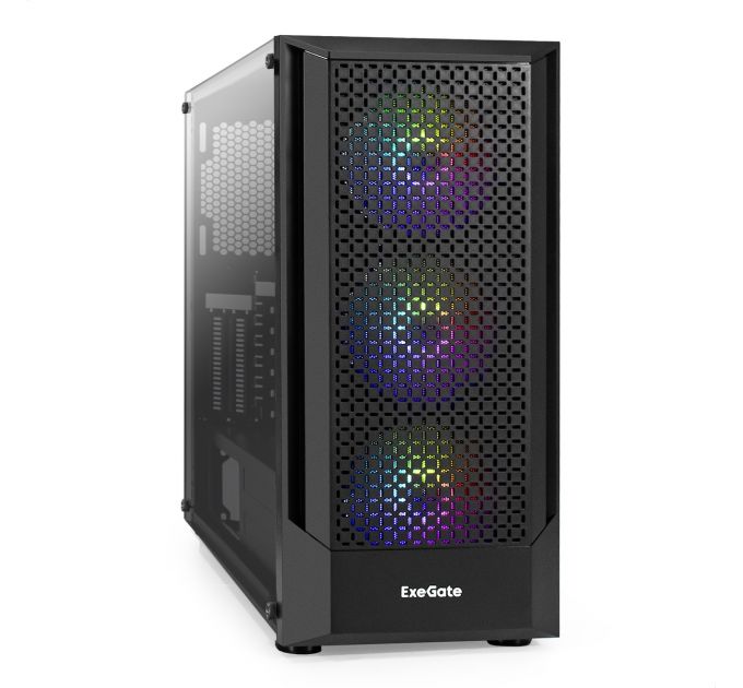 Корпус Miditower ExeGate EVO-8227 (ATX, без БП, 2*USB+1*USB3.0+HD Audio, черный, 3 вент. с RGB подсв