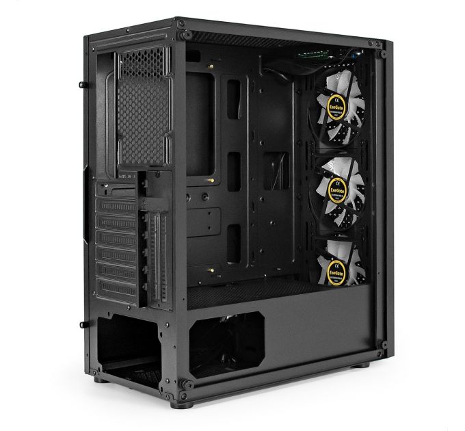 Корпус Miditower ExeGate EVO-8227 (ATX, без БП, 2*USB+1*USB3.0+HD Audio, черный, 3 вент. с RGB подсв