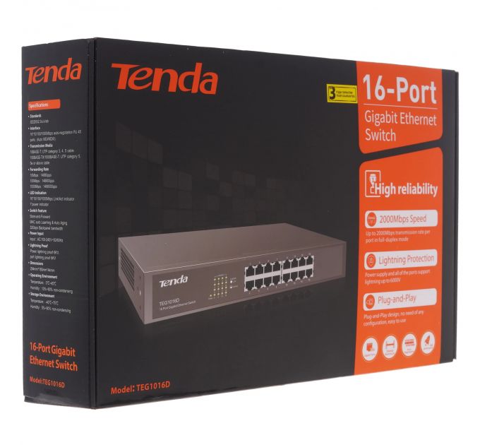 Коммутатор TENDA TEG1016D 16-Port 10/100/1000 Gigabit Switch