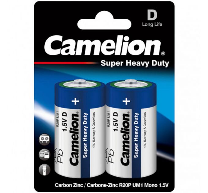 Батарейка CAMELION Super Heavy Duty D 1.5V mAh 2 шт. в блистере R20P-BP2B