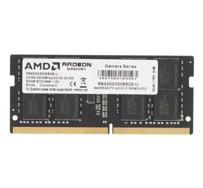 ОЗУ AMD 32GB R9432G3206S2S-U (SO-DIMM, DDR4, 32 Гб, 3200 МГц)