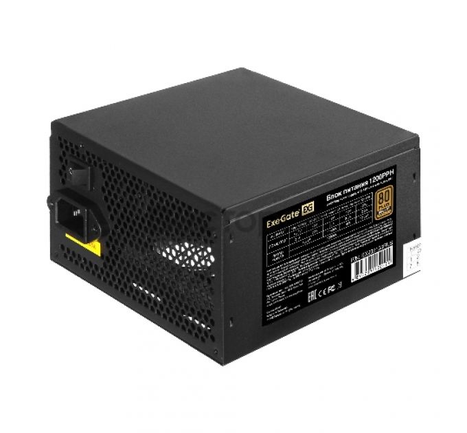 Блок питания 1200W ExeGate 80 PLUS® Bronze 1200PPH (ATX, APFC, SC, КПД 89% (80 PLUS Bronze), 12cm fan, 24pin, 2x(4+4)pin, 6xPCI-E, 8xSATA, 4xIDE, black, кабель 220V с защитой от выдергивания, Color box)