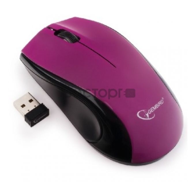 Мышь беспроводная Gembird MUSW-320-P, 2.4ГГц, фиолетовый, 2 кнопки+колесо-кнопка, 1000 DPI, батарейки в комплекте, блистер