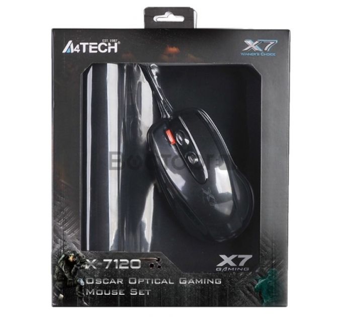 Мышь A4Tech X-7120 черный оптическая (2000dpi) USB2.0 (7but)+Коврик