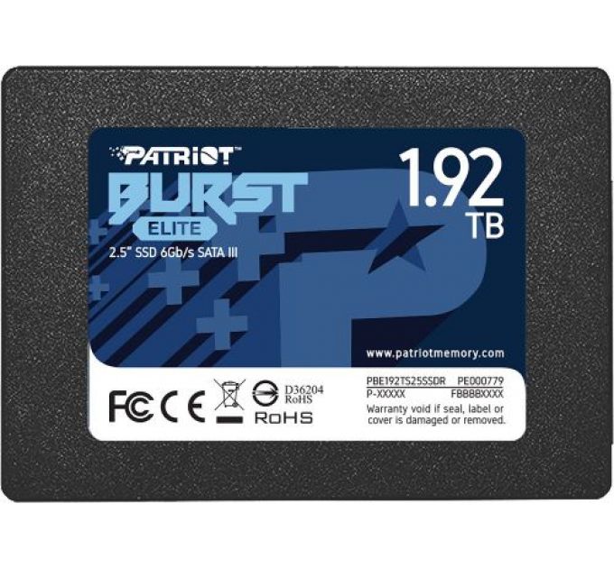 Накопитель SSD 2.5'' Patriot Memory PBE192TS25SSDR Burst Elite 1.92TB SATA 6Gb/s 450/320MB/s IOPS 40K/40K MTBF 2M