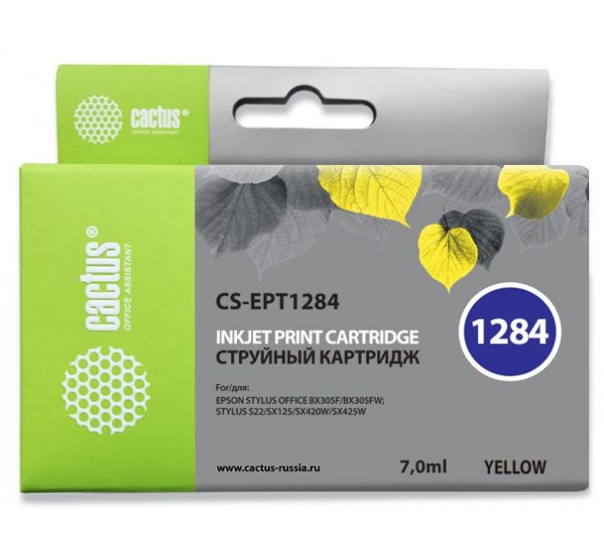 Картридж струйный Cactus CS-EPT1284 желтый (7мл) для Epson Stylus S22/S125/SX420/SX425/Office BX305