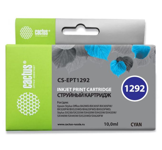 Картридж струйный Cactus CS-EPT1292 голубой (10мл) для Epson B42/BX305/BX305F/BX320/BX525/BX625/SX420/SX425/SX525/SX621