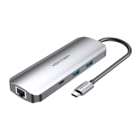 Док-станция Vention Multi-function USB-C to HDMI/USB-C Gen 1/USB3.0x2/RJ45/SD/TF/TRRS 3.5mm/PD Docking Station 0.15M Gray Aluminum Alloy Type (TOMHB)
