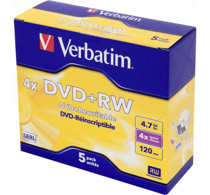 Диск DVD+RW Verbatim 4.7Gb 4x Jewel case (5шт) (43229)