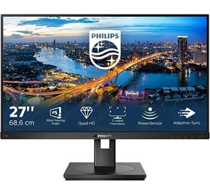 МОНИТОР 27" PHILIPS 275B1/00 Black с поворотом экрана (IPS, 2560x1440, 75Hz, 4 ms, 178°/178°, 300 cd/m, 50M:1, +DVI, +HD