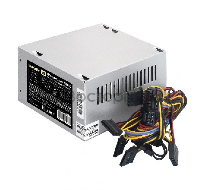 Блок питания 650W ExeGate AB650 (ATX, PC, 8cm fan, 24pin, 4+4pin, PCI-E, 3xSATA, 2xIDE, кабель 220V в комплекте)