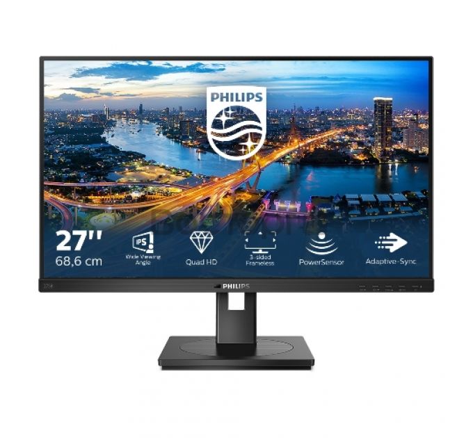 МОНИТОР 27" PHILIPS 275B1/00 Black с поворотом экрана (IPS, 2560x1440, 75Hz, 4 ms, 178°/178°, 300 cd/m, 50M:1, +DVI, +HD