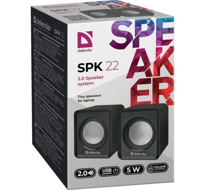 Defender#1 Акустическая 2.0 система SPK 22 черный, 5 Вт, питание от USB Defender #1 SPK 22 Black (65503)