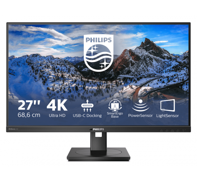 Монитор LCD 27''  3840x2160(UHD 4K) IPS, nonGLARE, 350cd/m2, H178°/V178°, 1000:1, 50M:1, 1,07 миллиардов цветов, 4ms, VGA, 2xHDMI, DP, USB-Hub, Height adj, Tilt, Swivel, Speakers, 2Y, Black