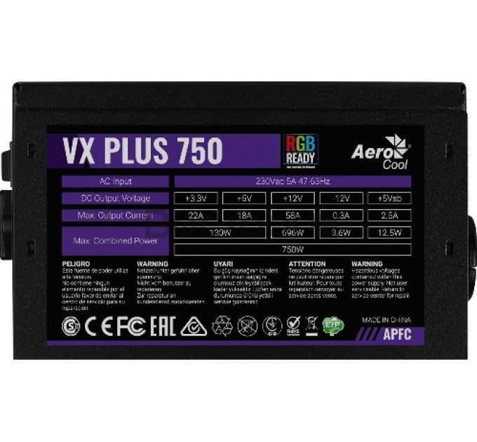 Блок питания Aerocool VX PLUS 750 RGB (750 Вт)