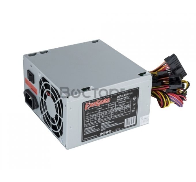 Блок питания 400W ExeGate CP400, ATX, PC, 8cm fan, 24p+4p, 3*SATA, 2*IDE, FDD + кабель 220V в комплекте