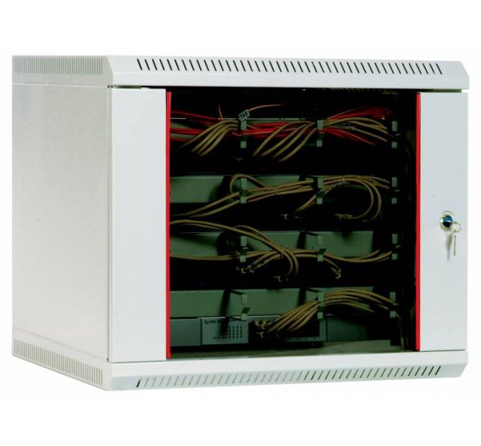 Шкаф коммутационный ЦМО ШРН-9.650 9U 600x650мм пер.дв.стекл несъемн.бок.пан. 50кг серый