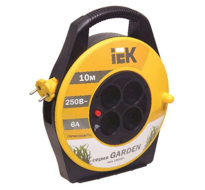 Сетевой удлинитель IEK Garden 10м (4 розетки) черный/желтый (пакет ПЭ)