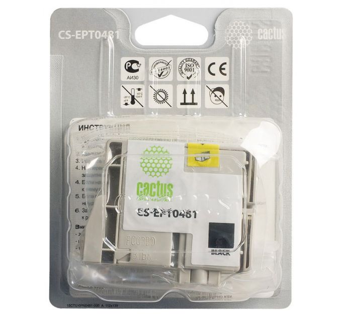 Картридж струйный Cactus CS-EPT0481 черный (16мл) для Epson Stylus Photo R200/R220/R300/R320/R340/RX500/RX600/RX620/RX640