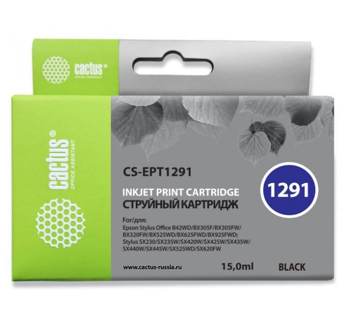 Картридж струйный Cactus CS-EPT1291 черный (15мл) для Epson Stylus Office B42/BX305/BX305F/BX320/BX525/BX625/SX420/SX425/SX525/SX620