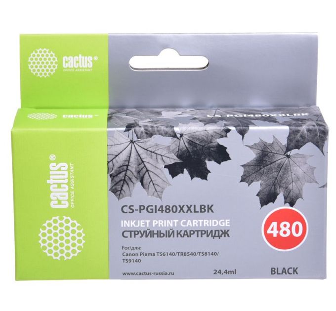 Картридж струйный Cactus CS-PGI480XXLBK черный (24.4мл) для Canon Pixma TR7540/TR8540/TS6140/TS8140