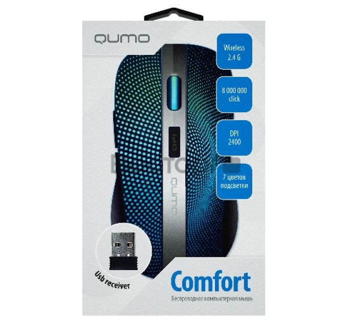 Мышь Qumo Office Comfort M18, беспроводная, аккумуляторная 600 mAH, кабель зарядки