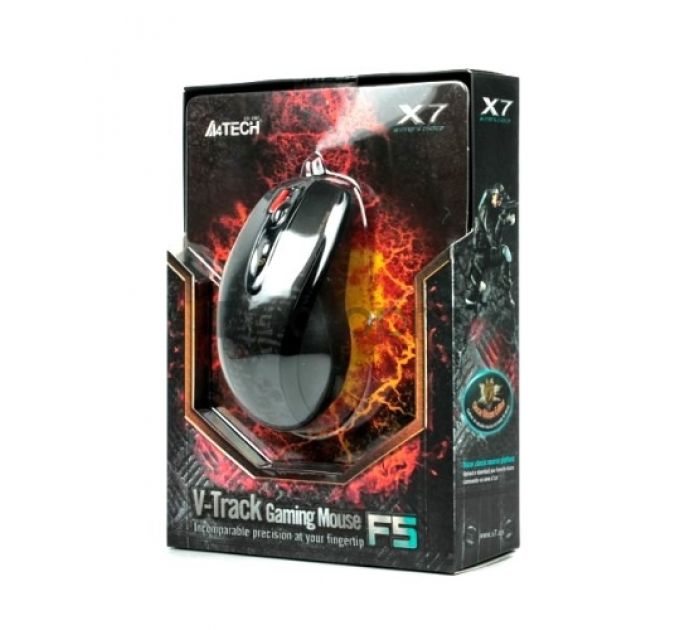 Мышь A4Tech F5(-1) (Black) V-track, 400-3000dpi 5 mod, 7 кн, 160kb memory, 30G/sec, 125-1000hz USB, key 3ms