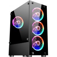 Корпус ATX 1STPLAYER FIRE DANCING V2-A V2-A-4R1 черный, без БП, с окном, 2*USB 2.0, USB 3.0, audio