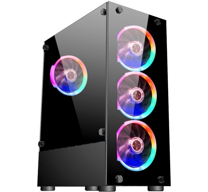 Корпус ATX 1STPLAYER FIRE DANCING V2-A V2-A-4R1 черный, без БП, с окном, 2*USB 2.0, USB 3.0, audio