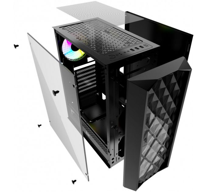 Корпус ATX Powercase Diamond Mesh LED CMDM-L1 чёрный, без БП, с окном, USB 3.0, 2*USB 2.0, audio
